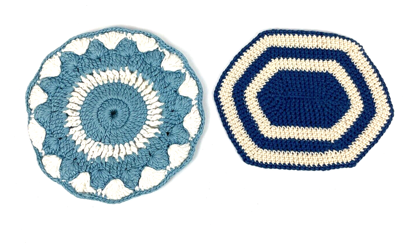 Vintage Dollhouse Rug Crochet Knitted  Blue White Lot 2 - $17.00