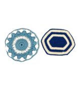Vintage Dollhouse Rug Crochet Knitted  Blue White Lot 2 - €14,57 EUR