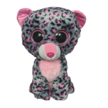 Ty Beanie Boos Tasha Leopard Pink Grey Glitter Eyes Stuffed Animal 2014 9&quot; - £16.37 GBP