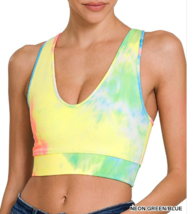 Zenana Small Tie Dyed Mesh Lined Racer Back  Removable Padded Bra Green/... - $13.37
