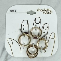 Charlotte Russe Gold Tone Set of 5 Rhinestone Fashion Rings Size 6 - $6.92