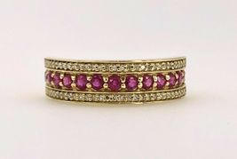 14K Yellow Gold Over Round Ruby &amp; Diamond Band Engagement Wedding Ring 1.85Ct - £74.36 GBP