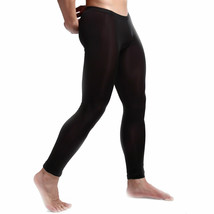 Men&#39;s Ice Silk Sheer Leggings Fitness Tight Long Johns Pants Stretch Underpants - £9.95 GBP