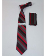Men&#39;s Stacy Adams Tie and Hankie Set Woven Silky #Stacy43 Red Stripe - £23.48 GBP