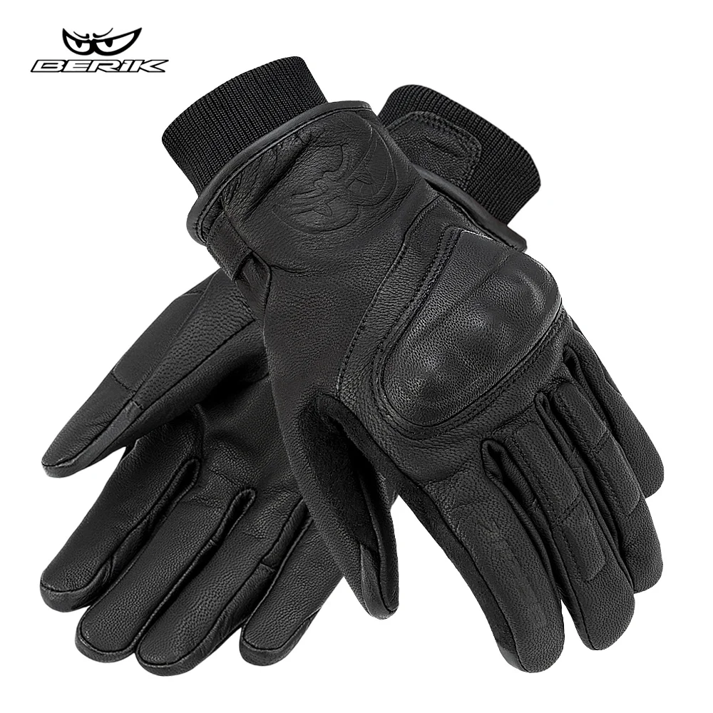 Winter Goatskin Motorcycle Gloves Men Electric Bike Glove Cycling Full Finger Vi - £139.16 GBP