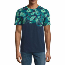 Arizona Men&#39;s Short Sleeve Crew Neck T-Shirt Navy Palm Print Size X-Large NEW - £10.67 GBP