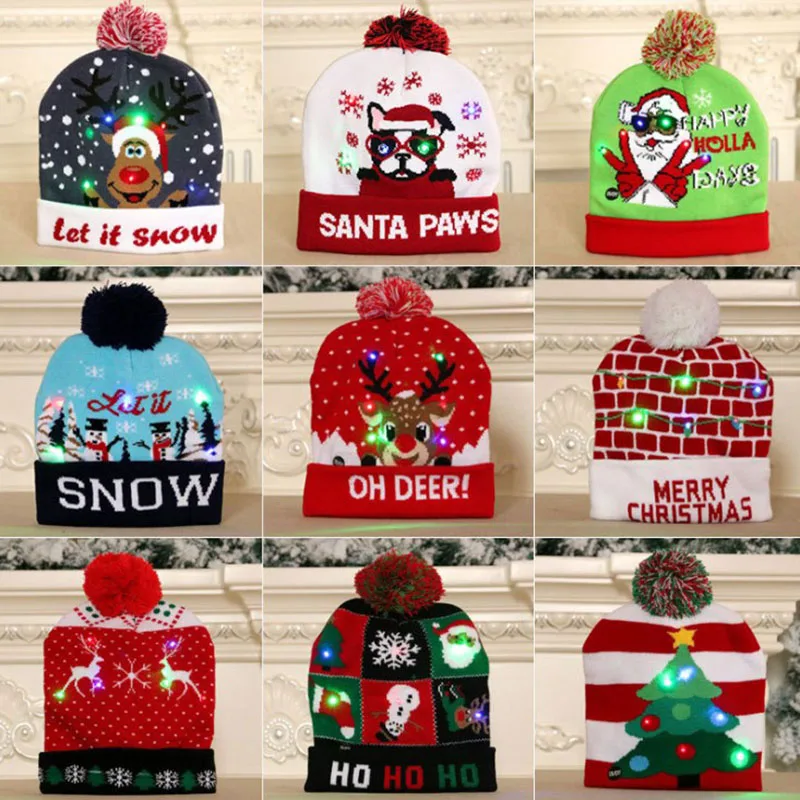 Sporting LED Christmas Hat Fashion Christmas Light Up Knitted Hat Christmas Gift - £24.37 GBP
