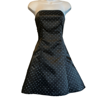 Jessica McClintock Gunne Sax 5/6 Vintage 90s Black Blue Polka Dot Mini Dress - £31.78 GBP