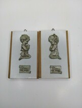 Vtg Set Pewter Italy Praying Child Alla MAMMA Con Amore Hanging Wooden P... - $29.45
