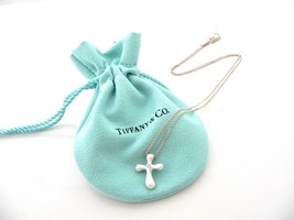 Tiffany &amp; Co Diamond Cross Necklace Silver Peretti Pendant Gift Pouch 16.7 inch - £366.50 GBP