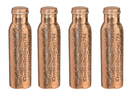 Copper Water Drinking Bottle Hammered Tumbler Ayurvedic Health Benefits Set Of 4 - £49.24 GBP