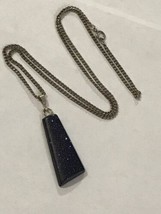 Vintage Blue Goldstone Pendant With Chain 18” Long - £74.82 GBP