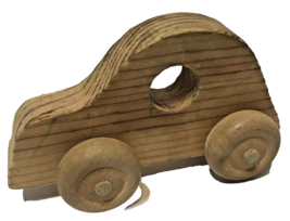 Vintage 1970s Handcrafted Toy Car w/ Unfinished Wood Wheels, Wood Grain Body - £9.28 GBP