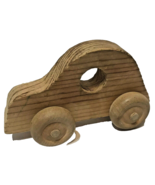 Vintage 1970s Handcrafted Toy Car w/ Unfinished Wood Wheels, Wood Grain ... - £9.12 GBP