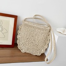 Half Round Straw Beach Bag For Women Vintage Handmade Woven Shoulder Bag circle  - £15.93 GBP