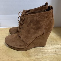 Jessica Simpson Catcher Brown Suede Wedge Bootie Lace-up Size 7.5M - $410.74 MXN