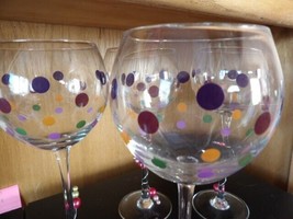 DOTS Set 4# Balloon Wine Glasses with Charms Fall Autumn Color Polka Dot Retired - £28.62 GBP