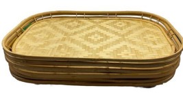 Pier 1 Wicker Rattan Bamboo Serving Lap Trays Lot 6 Tiki Boho 19 x 13&quot; Vintage - £75.81 GBP