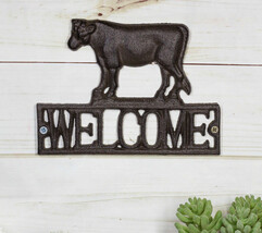 Rustic Farmhouse Farm Cow Silhouette Welcome Sign Wall Decor Cutout Plaque 8&quot;W - £17.63 GBP