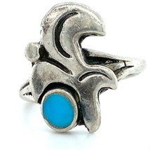 Vintage Sterling Silver Native American Hopi Tribal Pattern Turquoise Ri... - $37.62