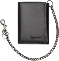 Genuine Leather Trifold Wallet with Chain, RFID Blocking for Bikers (Black) - €27,84 EUR