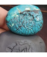 Anitique Blue Turquoise Stamp Seal Intaglio Angry Bull  Engraved Pendant... - $127.64 CAD