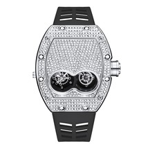 Men Full Sliver Iced Out Watch Bling-ed Black Gold Case Silicone Strap Wristwatc - £41.98 GBP