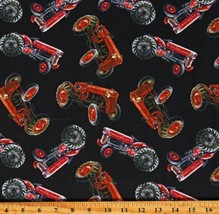 Cotton Tossed Farm Tractors on Black Farming Fabric Print by the Yard D364.58 - £11.75 GBP