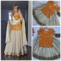 Designer Jacquard Lehenga , Zari gota sequins work polka zari weaving, Mehndi Le - £73.38 GBP