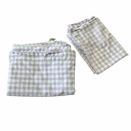 Pottery Barn Kids Gingham Lavender Purple White Twin Flat Sheet & 1 Pillowcase - £26.57 GBP