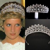 Vintage Silver Plated Queen Princess Diana Crown Crystal Pearl Diadem For Bridal - £13.73 GBP