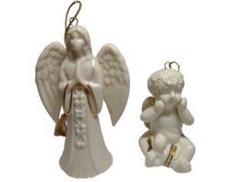 Lenox Christmas Praying Angel Porcelain Ornament + Winged Seated Baby Cherub - £18.61 GBP