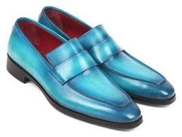 Paul Parkman Mens Shoes Loafers Turquoise Hand-Painted Leather Handmade 093-TRQ - £327.66 GBP