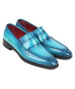 Paul Parkman Mens Shoes Loafers Turquoise Hand-Painted Leather Handmade ... - $7,641.93 MXN