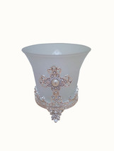 3 3/4&quot; Standing Vigil Oil Lamp Cross Design Pearl Details Large Glass Vo... - $18.49