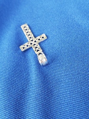 Vintage Deco CROSS Pendant 14k WHITE GOLD Filigree Heart Love Hand Made Designer Item image 9