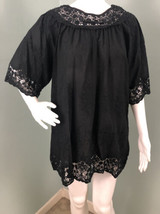 NWT Women&#39;s Lumie Black Embroidered Lace Trim Tie Back Blouse Top Sz Large - $34.64