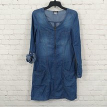 Venus Dress Womens 4 Blue Denim Chambray Peral Snap V Neck Zip Drop Waist Mini - £19.97 GBP