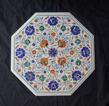 18&quot; Marble Lapis Lazuli Table Dining Top Rare Hakik Turquoise Flower Decor Gifts - £397.32 GBP