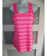 FILA Sport Running Neon Pink Striped Stretch Racer Back Tank Top Size M Women's - $13.80