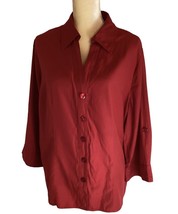 Cato Womens Blouse Size 18/20 W Button Front 3/4 Sleeve V-Neck Red - $9.90