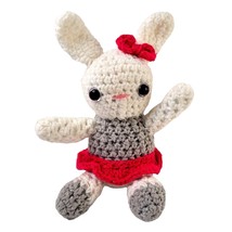 Handmade Crochet Bunny Rabbit Tutu Bow 10&quot; White Gray Pink Easter Stuffed Plush - £13.92 GBP