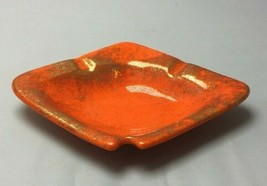 Picante Red Orange Ashtray Trinket Tray Keys 6&quot; Pottery Art Ceramic - £27.96 GBP