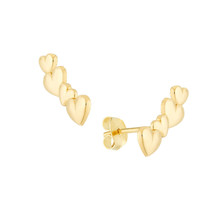 14K Solid Yellow Gold Multi Hearts Stud Earrings - £147.06 GBP