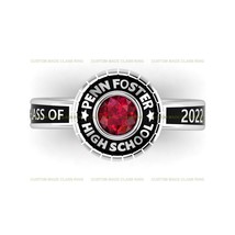 Custom Round Birthstone Sterling Silver School Traditional Class Ring for Women - £88.72 GBP