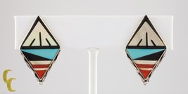 Sterling Silver Lapidary Inlay Diamond Shaped Clip-on Earrings - £140.17 GBP