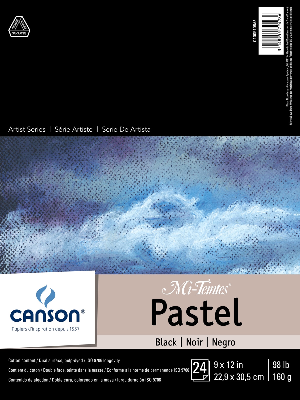 Canson Mi-Teintes Pastels Paper Pad 9&quot;X12&quot;-Black 24 Sheets - $21.15
