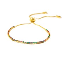 Yup Colorful Luxury Brand Zirconia Bracelet Rainbow Statement Copper Charm Bangl - $10.80