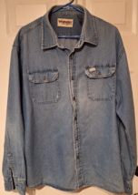 Wrangler Denim Button Shirt Men 2XL XXL Blue Rugged Work Wear Western Cotton - £14.73 GBP