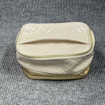 Elizabeth Arden New York Cosmetic Makeup Case Bag Beige Gold Handle 10x7x5 - $17.50